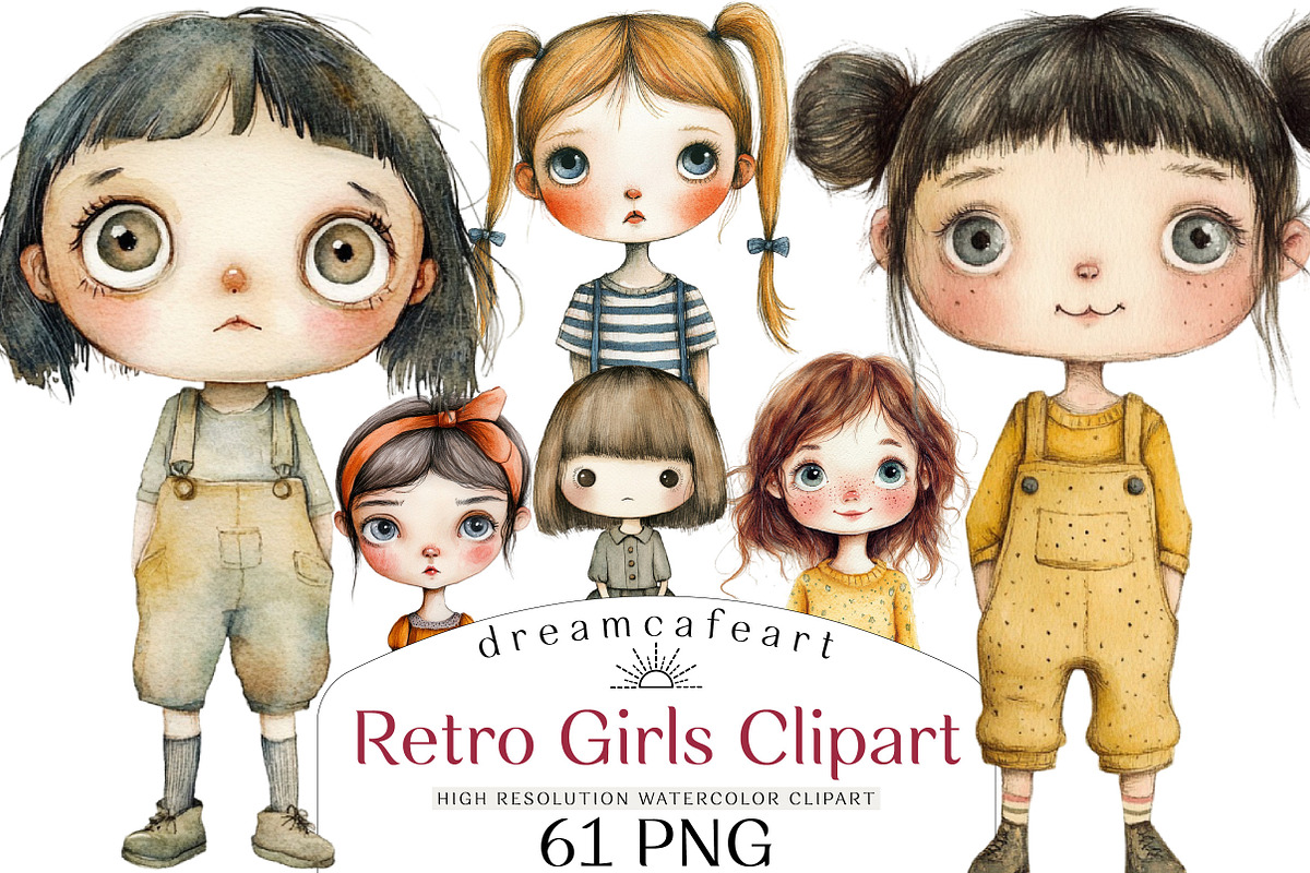 Retro Girls Clipart Bundle, an Illustration by DreamCafeArt (Photo 1 of 5)