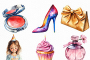 Watercolor Woman’s Birthday Clipart, an Illustration by Craft Nest (Thumbnail 3 of 6)