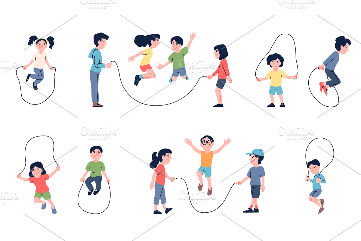 Children jump skipping rope. Outdoor, a Sport Illustration by LadadikArt