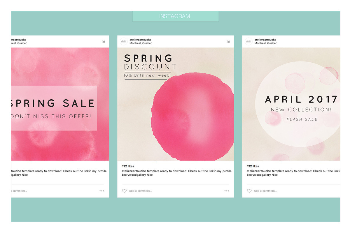 Instagram template - Pink spring, a Social Media Template by AtelierCartouche (Photo 2 of 5)
