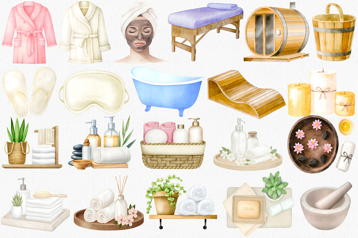 Watercolor Spa Clipart,Self Care Png, an Illustration by CropUp Creative (Photo 3 of 4)