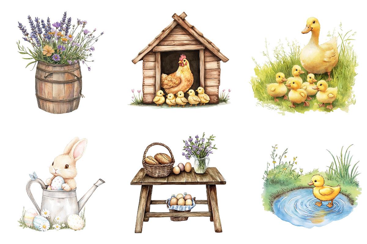 Watercolor Spring Farm Clipart, a Seasonal Illustration by DreamArtGraphic (Photo 4 of 4)