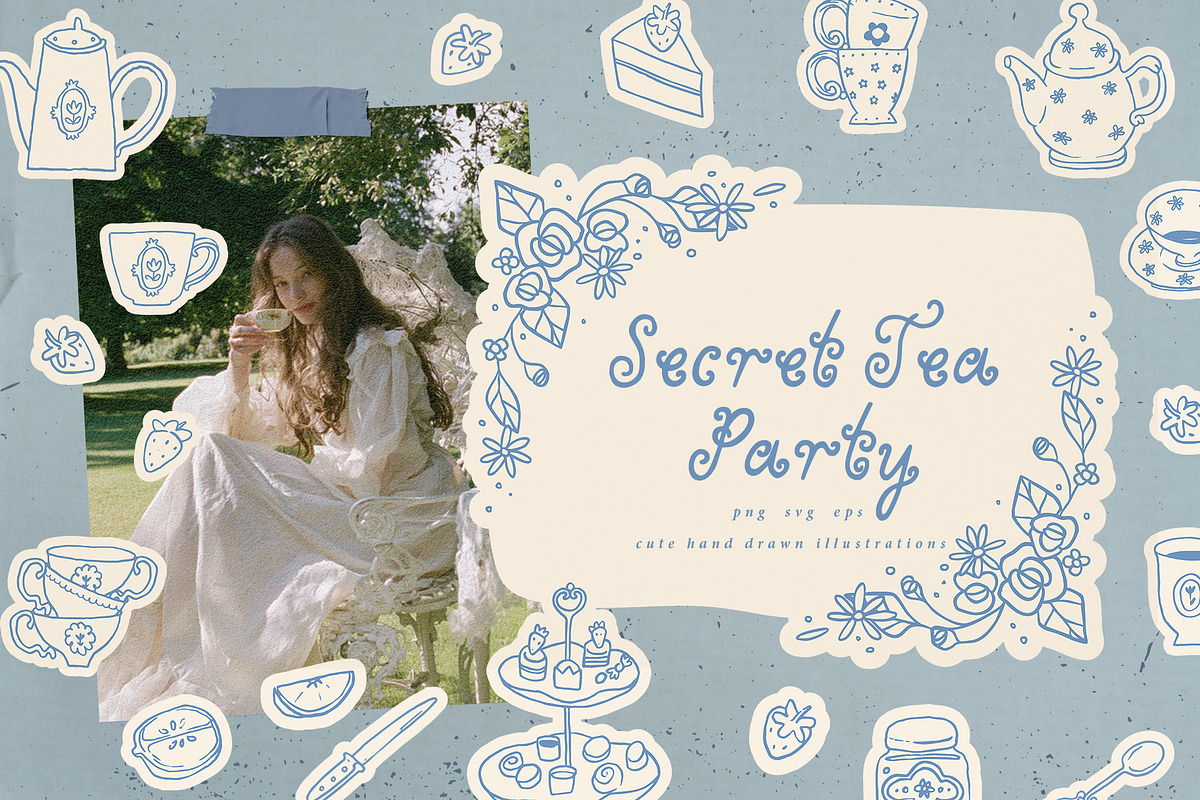 Secret Tea Party clip art set, a Decorative Illustration by Cute Atelier (Photo 1 of 9)
