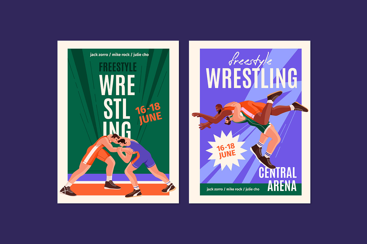 Freestyle wrestling fight posters, a Sport Illustration by PaperTrident (Photo 3 of 7)