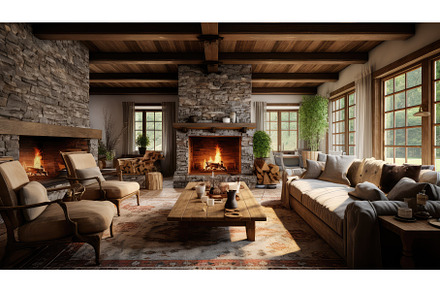 rustic farm house living room ai, an Animal Photo by pikepicture