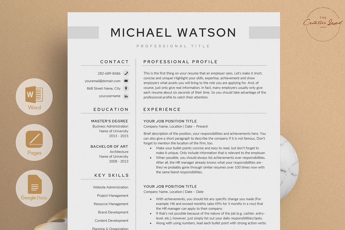 Resume/CV - The Watson, a Resume Template by CreativeLandStudio (Photo 1 of 10)