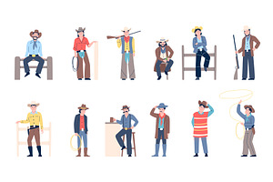 Flat Cowboys. Men In Cowboy Costume