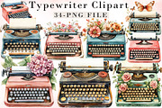 Watercolor Typewriter Clipart, an Illustration by Libby Wishes (Thumbnail 1 of 10)