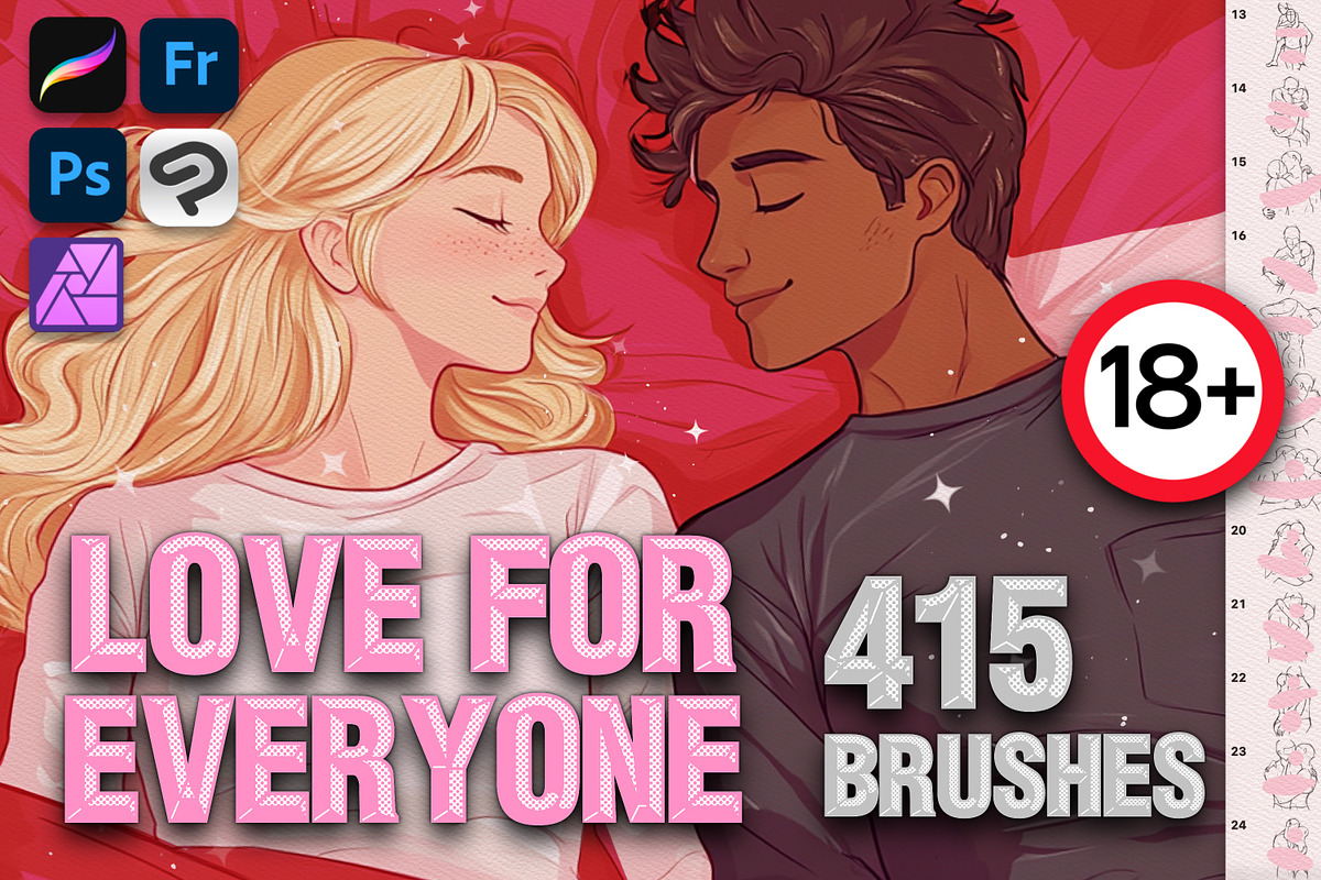 Procreate love couple pose brushes, a Brush Add-On by Revabrush (Photo 1 of 7)