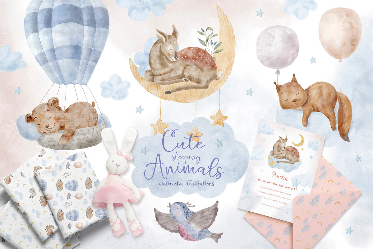 Cute Sleeping Animals., an Animal Illustration by Designwork (Photo 1 of 17)