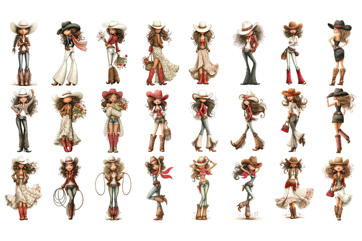 Coquette Cowgirl Clipart, a Person Illustration by Nicolle's Colorful Art (Photo 2 of 5)