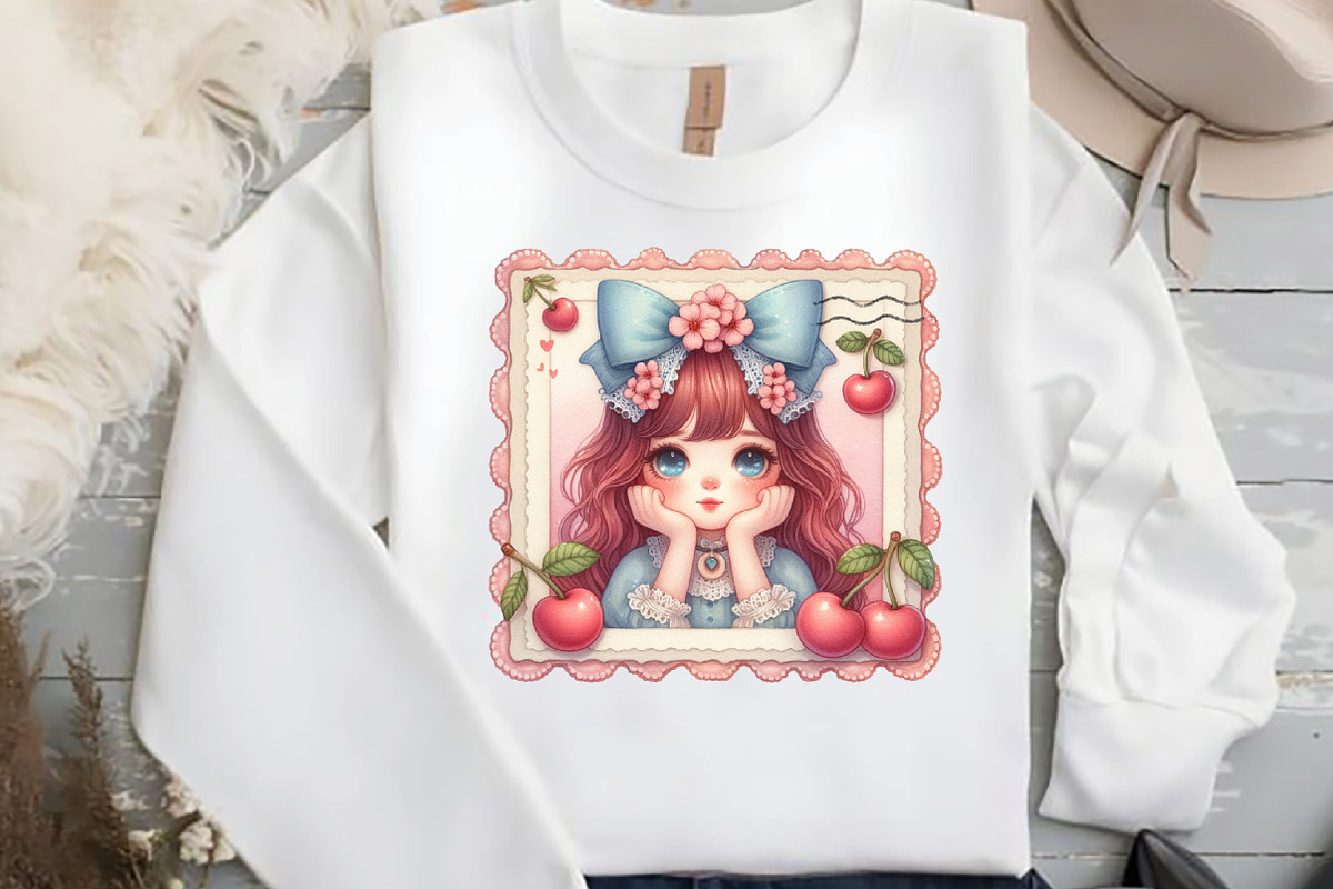 Cherry Girl Postage Stamps, an Illustration by DreamCafeArt (Photo 6 of 8)