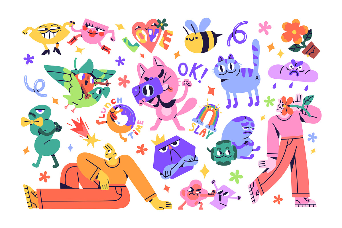 Funny doodle icons set, backgrounds, an Object Illustration by PaperTrident (Photo 1 of 10)