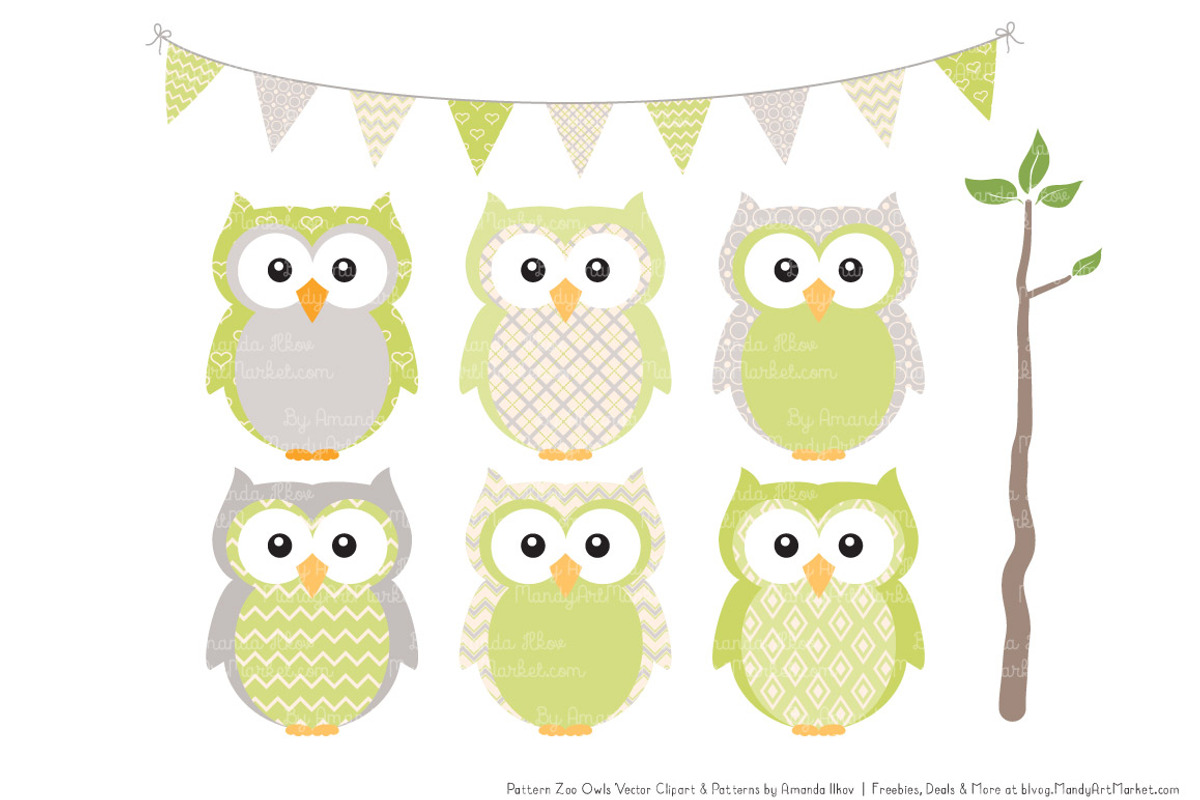 Owls Clipart & Patterns in Bamboo, an Animal Illustration by Amanda Ilkov (Photo 2 of 4)