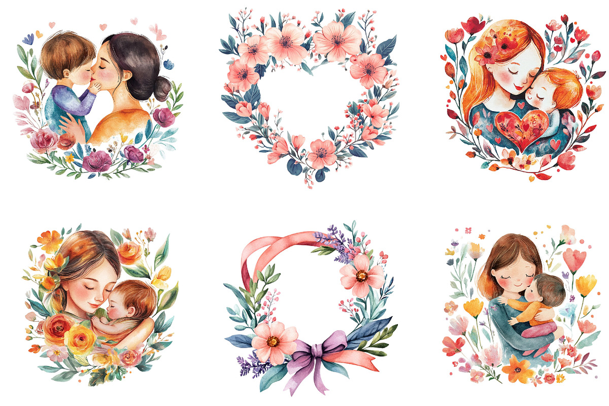 Watercolor Happy Mother's Day, a Seasonal Illustration by Designking (Photo 2 of 5)