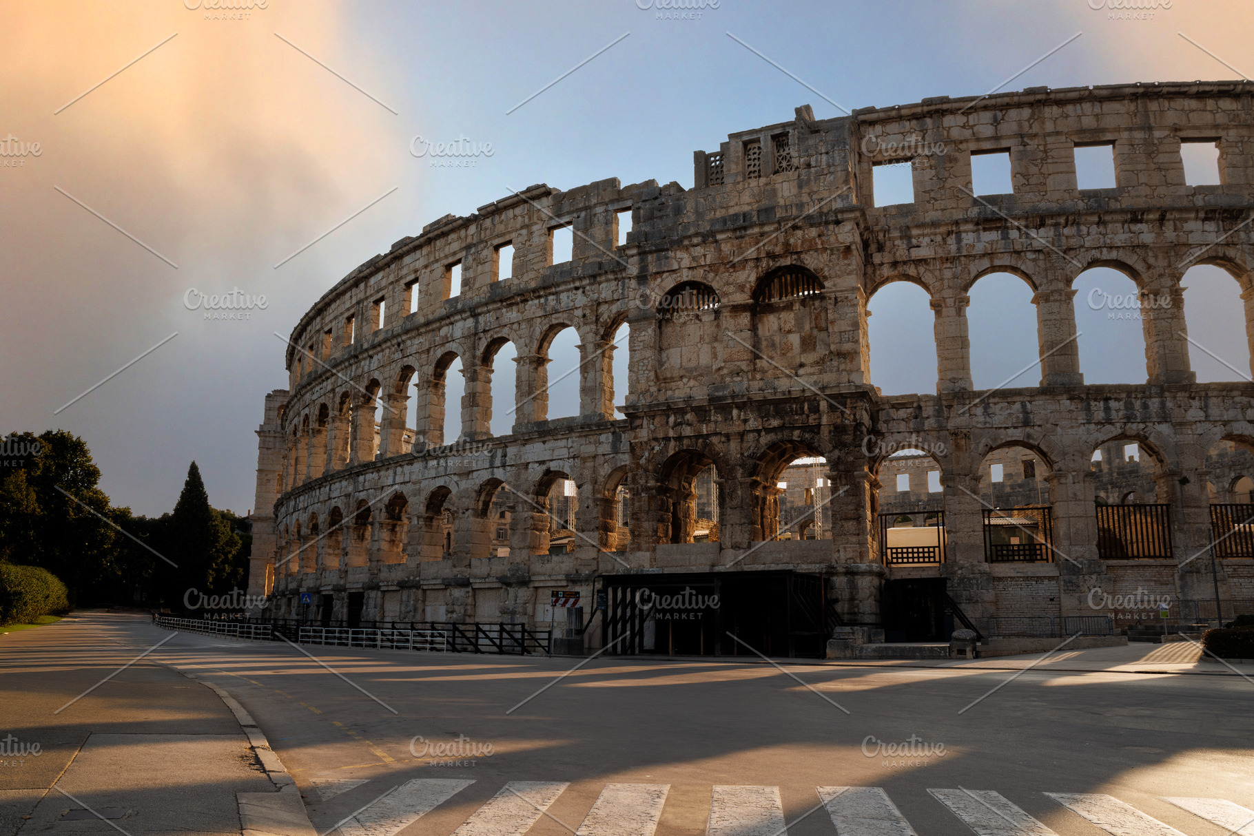 Ancient ruins of the Roman Amphitheatre, Istria peninsula. Pula, Croatia., an Architecture Photo by Bepslabor