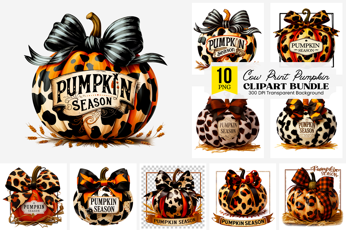 Cow Print Pumpkin Season PNG Bundle, a Graphic by Clipart Studio (Photo 1 of 11)