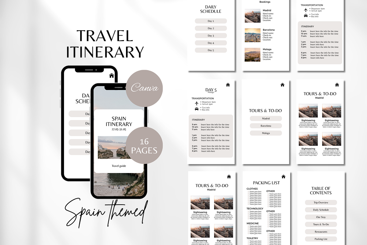 Travel Itinerary Template, a Social Media Template by SociallyyCreative (Photo 1 of 10)