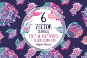 Magic FLowers 6 Vector Patterns, a Pattern Graphic by kisikoida (Thumbnail 1 of 3)