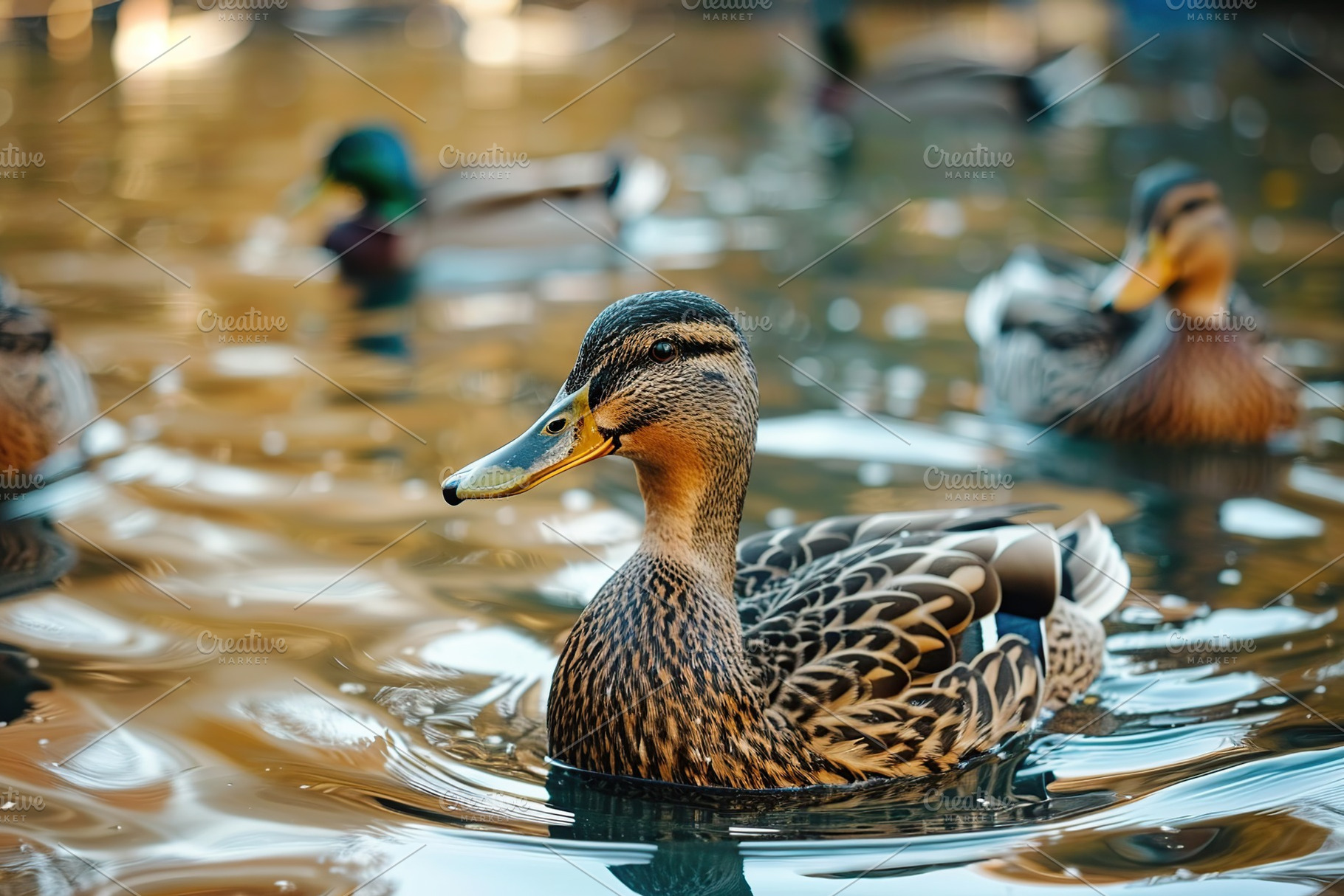 Group of ducks swimming into the pond, an Animal Photo by AlyaAnd