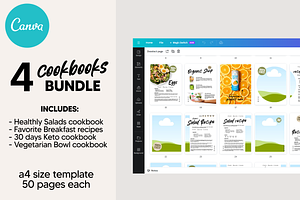 BUNDLE 4 Canva Cookbooks Templates