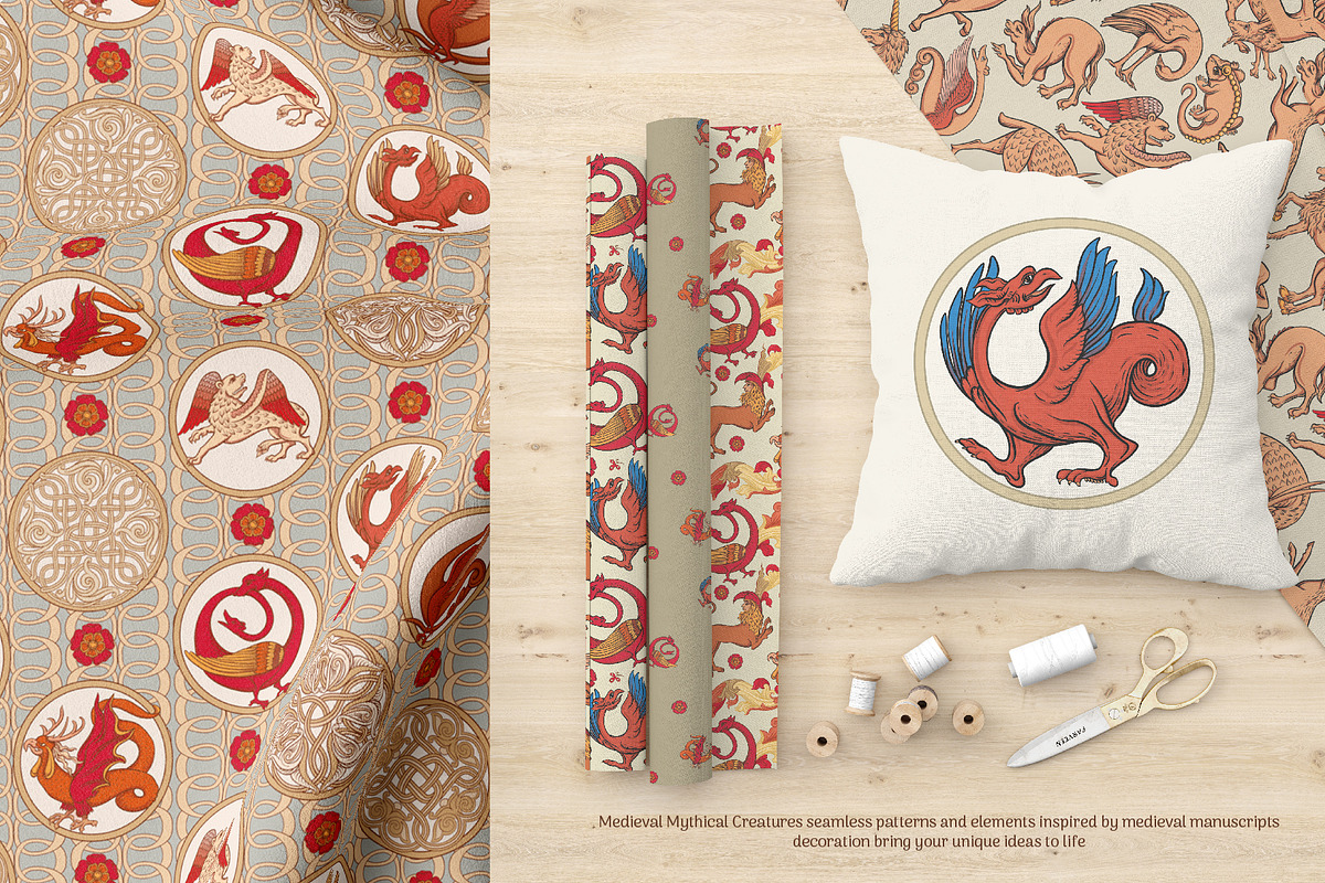Medieval Mythical Creatures, a Pattern Graphic by Elen-Lane (Photo 7 of 9)