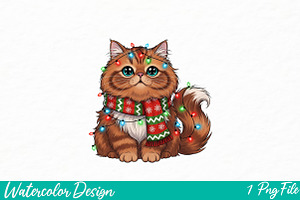 Cat Christmas Lights PNG, Spooky png, an Illustration by Watercolor design