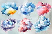 Watercolor Clouds Clipart, a Decorative Illustration by MuzaArtStudio (Thumbnail 2 of 4)