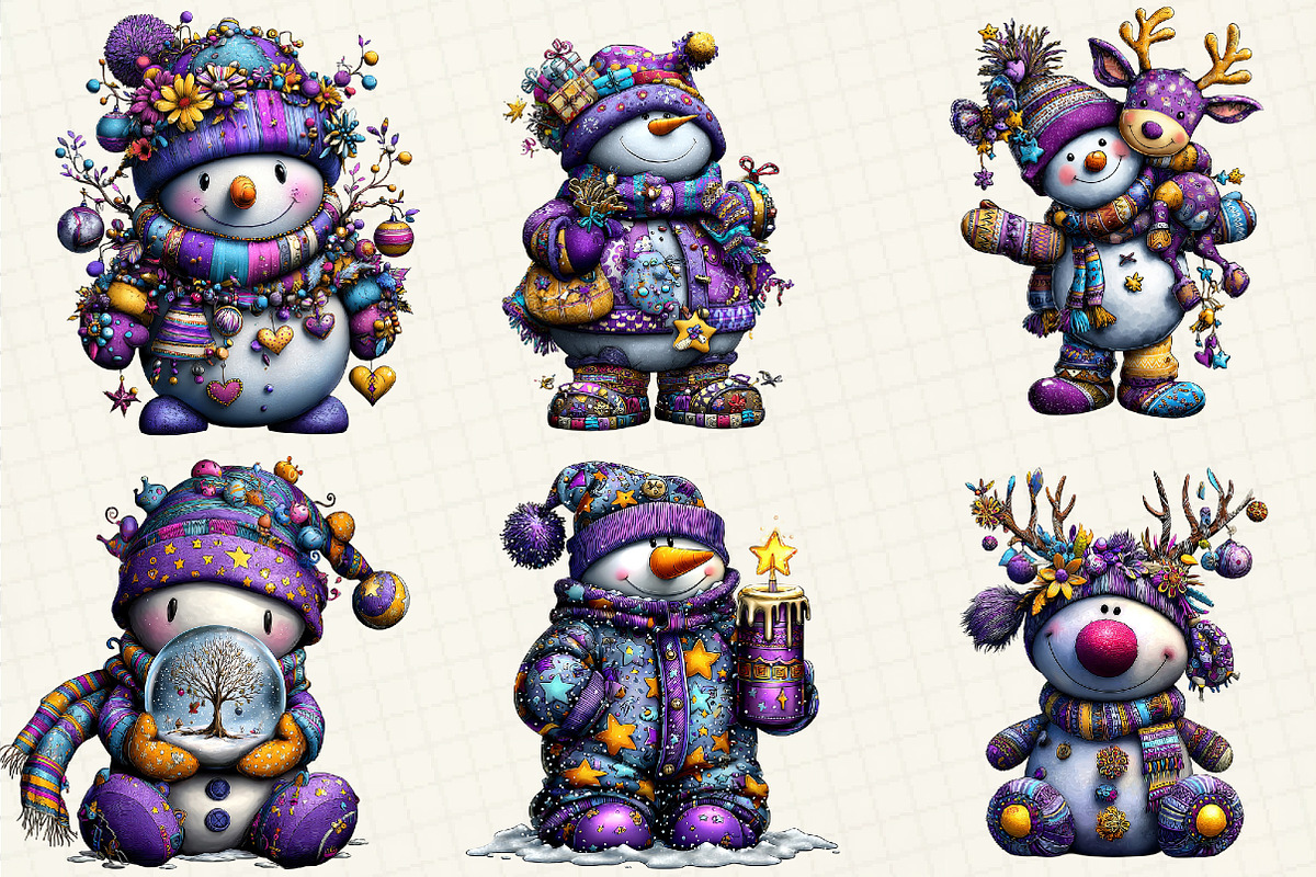 Whimsical Christmas Snowman Clipart, an Illustration by DreamCafeArt (Photo 4 of 6)
