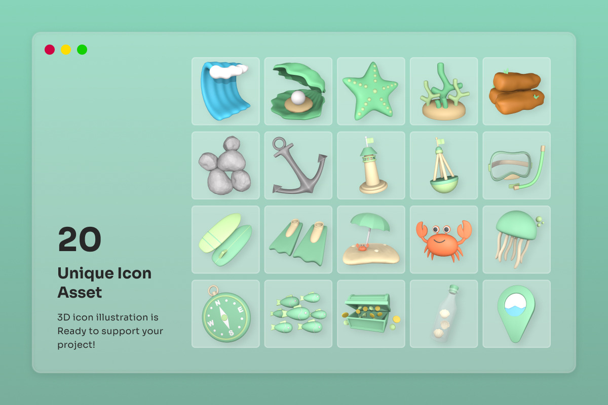 Tropical Sea 3D Icon Pack, a Work Illustration by twinstd (Photo 6 of 6)
