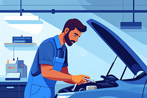 Illustration scene of a single automotive mechanic working insid, a Person Illustration by DanFLCreativo