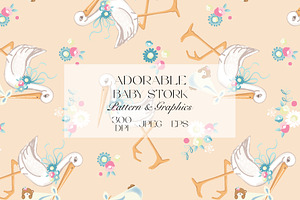 Adorable Baby Stork Seamless Pattern, a Pattern Graphic by StudioGlouna
