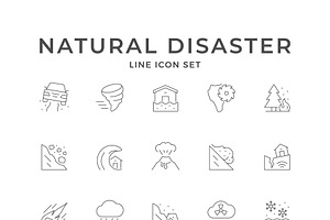 Set line icons of natural disaster