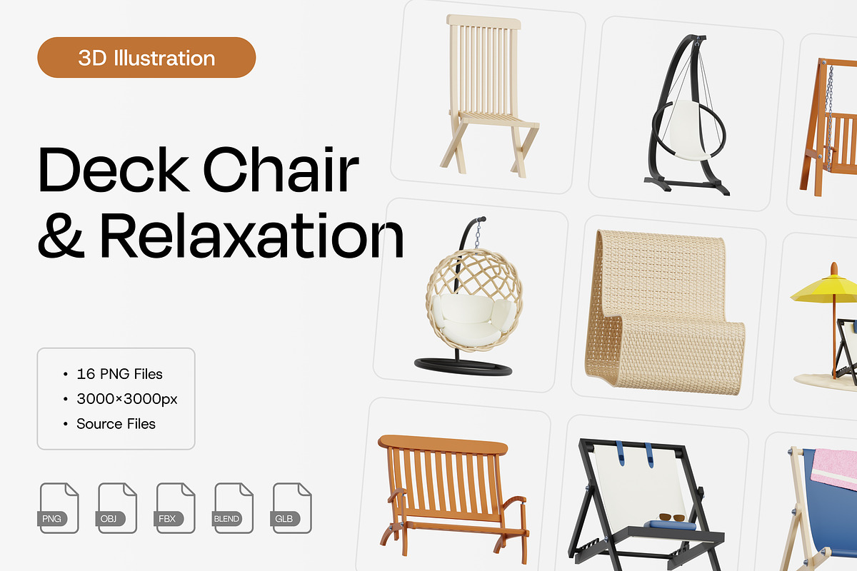 Deck Chair & Relaxation Pack, a Furniture 3D Model by Eklip Studio (Photo 1 of 2)