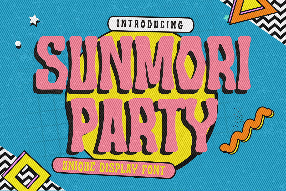 Sunmori Party - Unique Display Font, a Font by Gassstype (Photo 1 of 8)