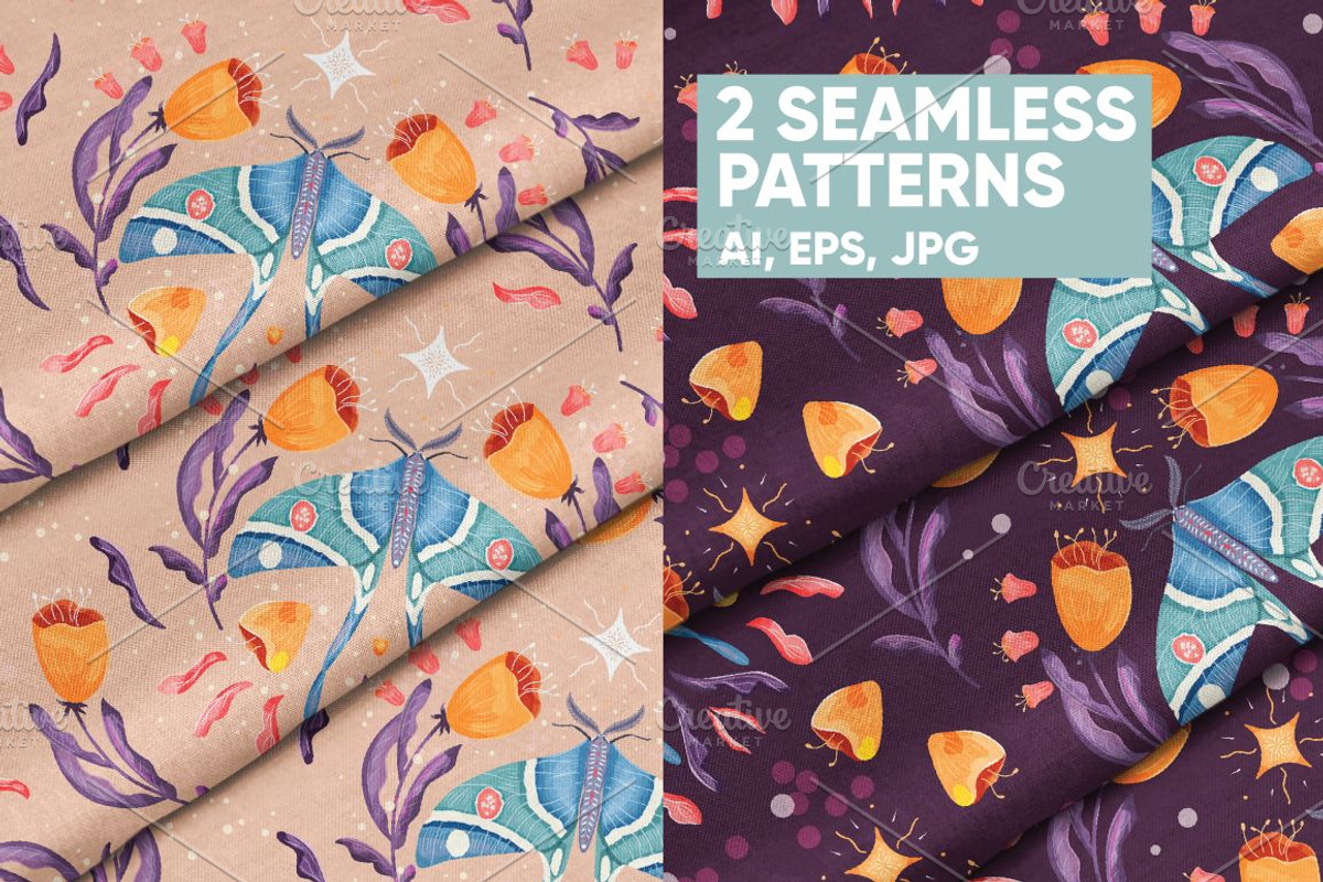 Moths, graphics and seamless pattern, a Pattern Graphic by Blue Lela Design (Photo 4 of 5)