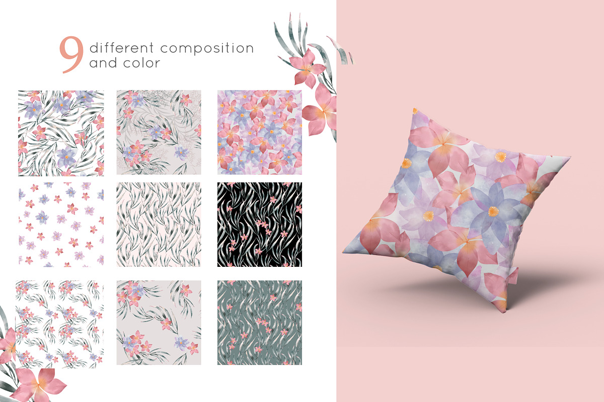 Floral and Leaves Pattern, a Pattern Graphic by Madebyia (Photo 2 of 8)