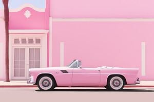A pink car parked in front of a pink building created with Gener, a Beauty & Fashion Photo by OSORIOartist