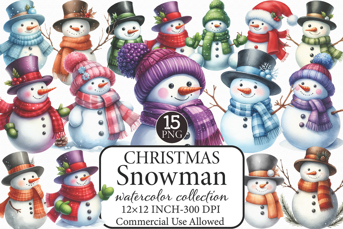 Christmas Snowman Clipart, an Illustration by Libby Wishes (Photo 1 of 8)