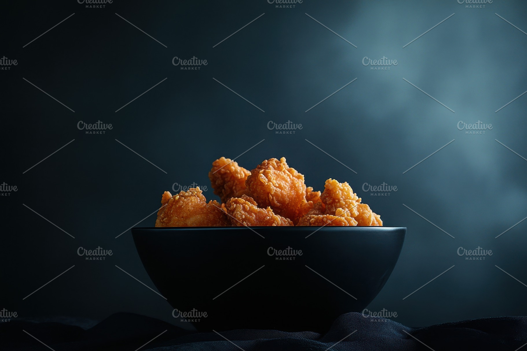 Crispy fried chicken pieces served, a Photo by Pavel_design