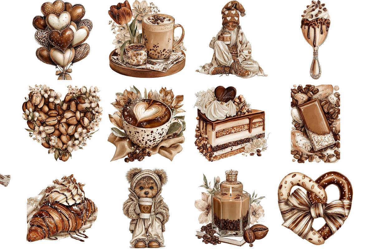 Mocha Valentine's Day Clipart, an Illustration by DreamArtGraphic (Photo 2 of 5)