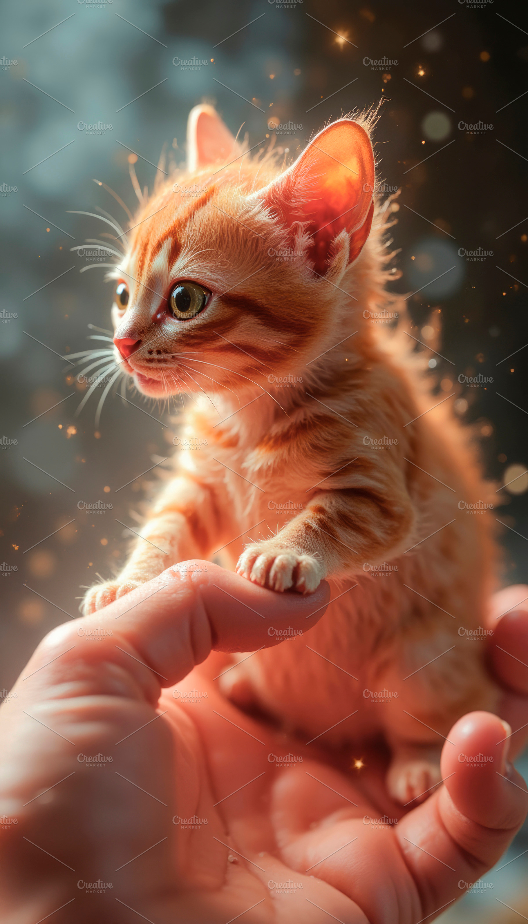 A tiny cute kitten on a human finger, an Animal Photo by TatsianaSalauyova