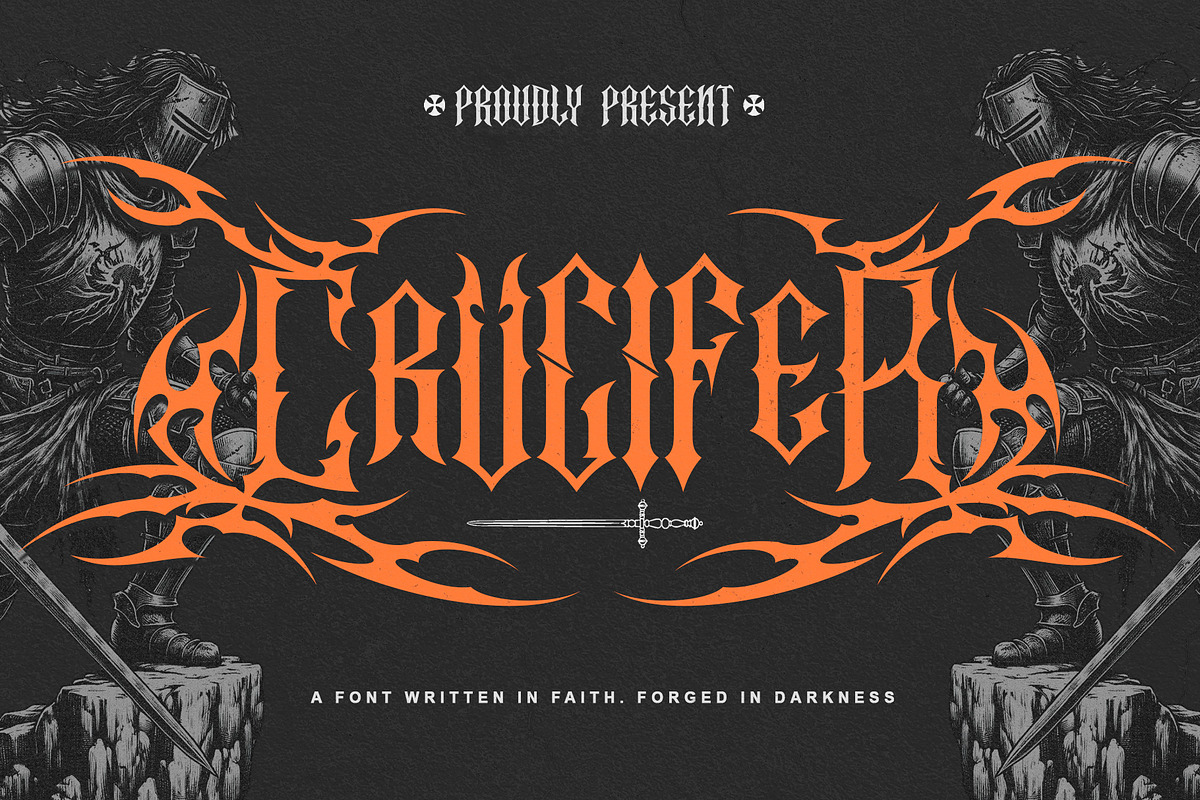 Crucifer – Dark Gothic Blackletter F, a Blackletter Font by Letterara (Photo 1 of 15)