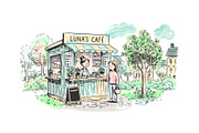 Hand Drawn Cafe Kiosk Scene, a Decorative Illustration by MkStudio (Thumbnail 1 of 3)