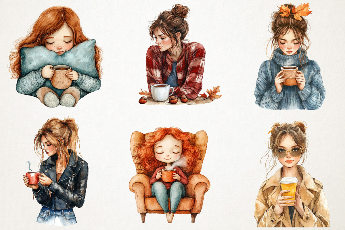 Cozy Autumn Coffee Girl Clipart Bund, an Illustration by RobertsArt (Photo 4 of 7)