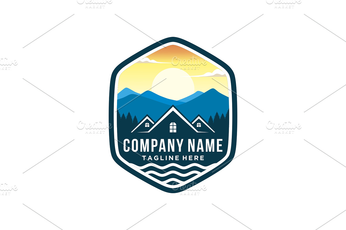 Cabin house rental logo with forest, a Branding & Logo Template by jundio studio