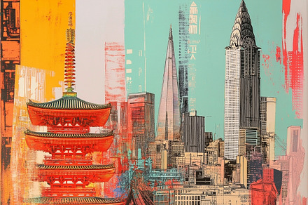 Glitch Screenprint Color Cityscapes