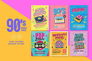 6 Nineties Music Flyers Bundle, a Poster Template by Guuver