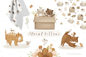 Floral Kittens - Clipart & Patterns