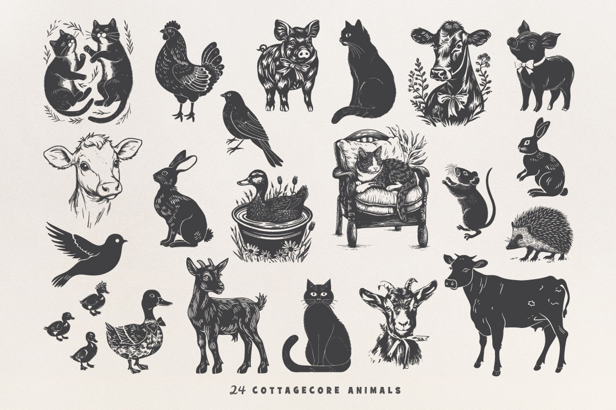 160 Cottagecore Linocut Collection, an Object Graphic by DariSmartArt (Photo 8 of 20)